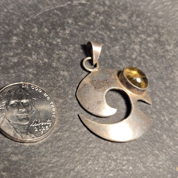 Abstract Spiral Yellow Stone Sterling Silver 925 Pendant - Picture 6 of 7